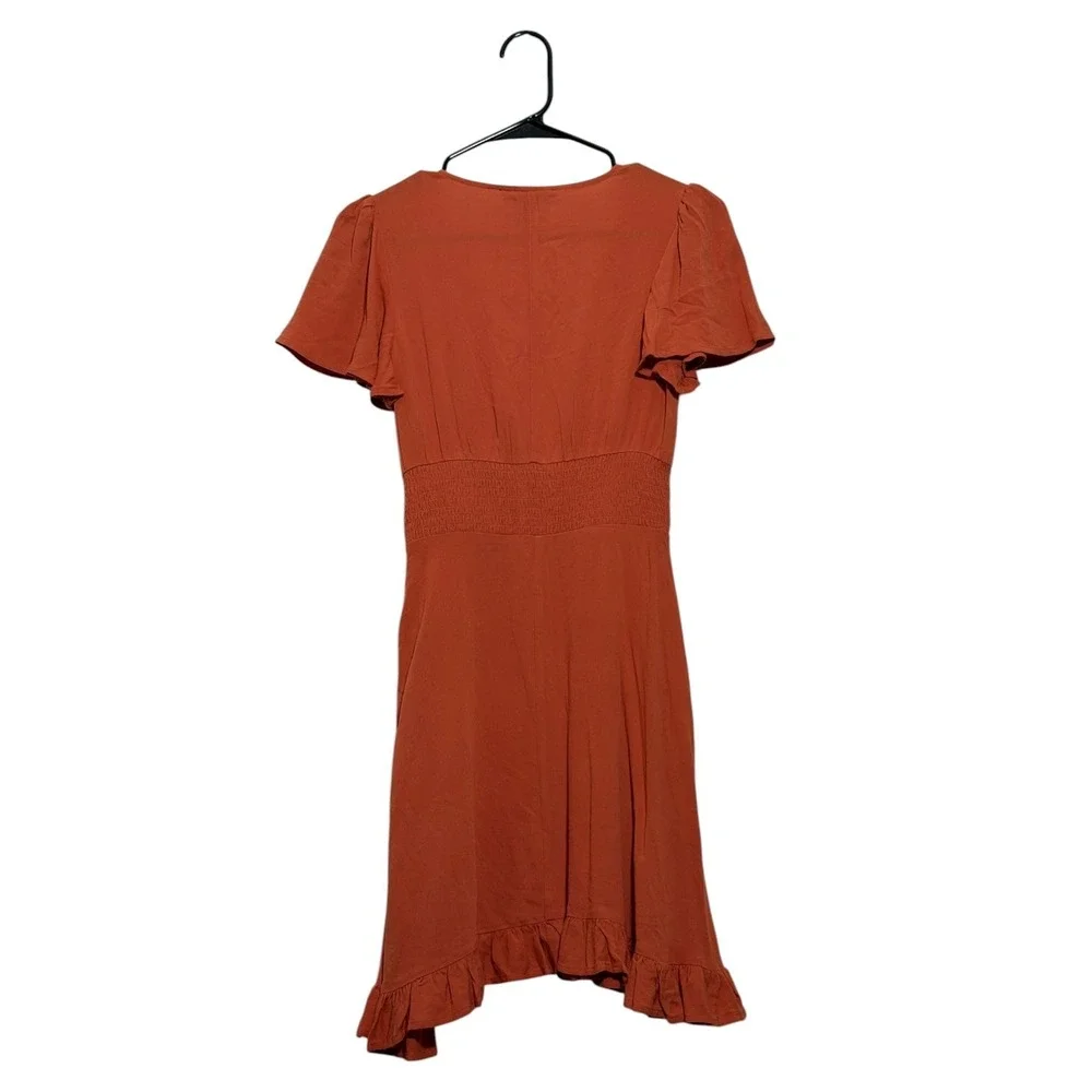 Forever21 Boho Mini Sun Dress Flutter Sleeve Smocked Waist Orange Size Small NWT - Picture 3 of 8